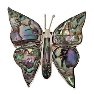 Sterling Silver Mexico Abalone Inlay Butterfly Brooch Pin L289
